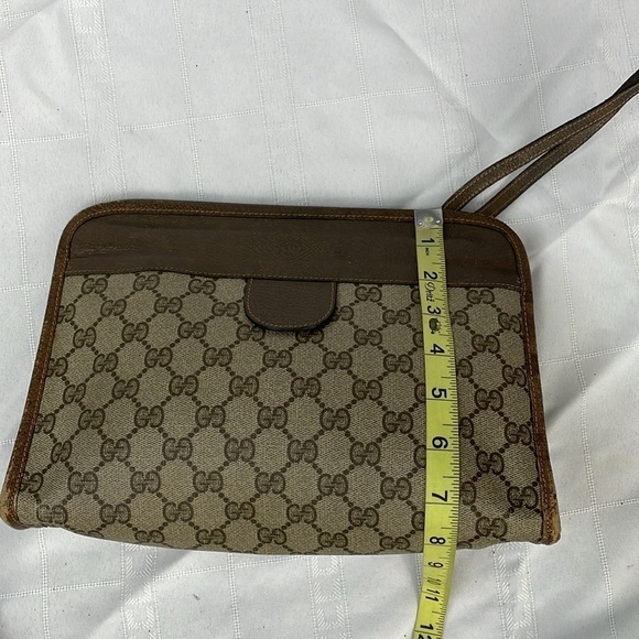Vintage Gucci Monogram GG Supreme Canvas Leather Clutch Wristlet Bag Hinge - Picture 13 of 17